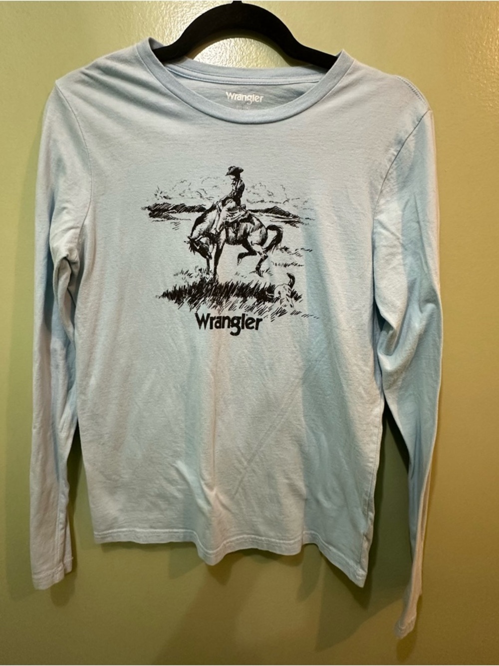 Wrangler Light Blue Long-Sleeve Tee with Western Horse Graphic